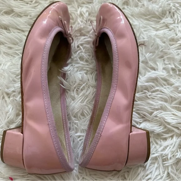 Repetto Camille Ballet Patent Leather Slip On Heel Flats Pink Size 38.5